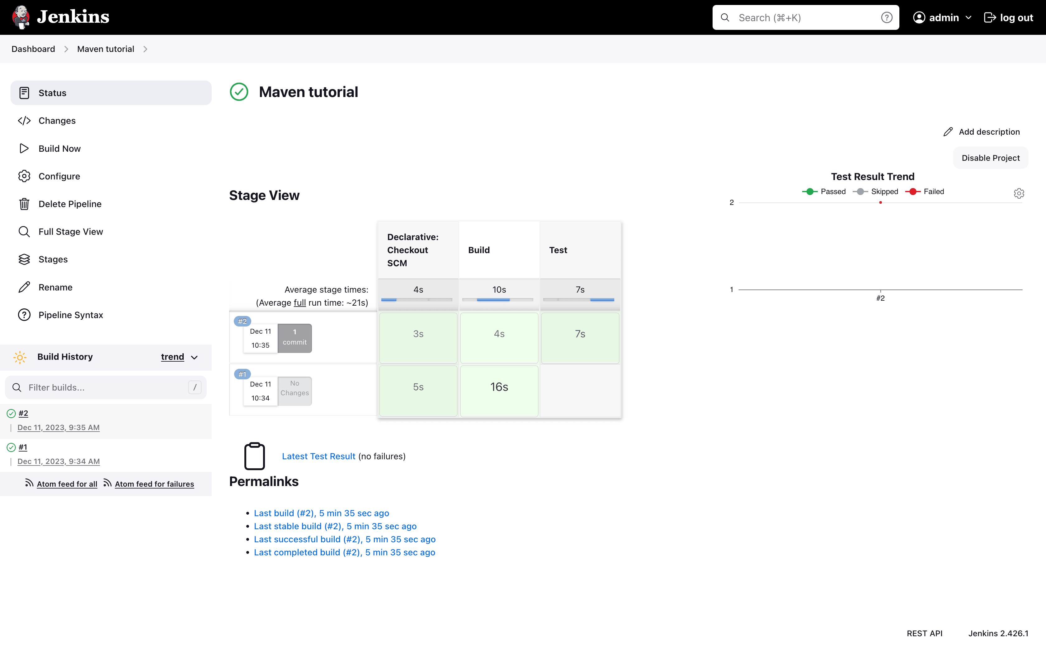 Test stage runs successfully